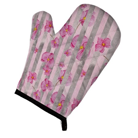 Carolines Treasures Watercolor Pink Flowers Grey Stripes Oven Mitt BB7502OVMT